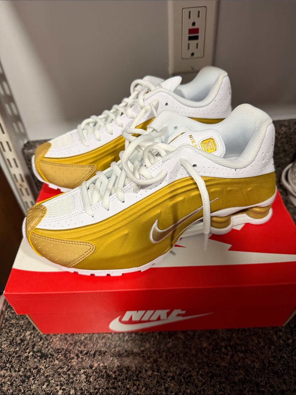 Nike Gold and White Shox Running Shoes